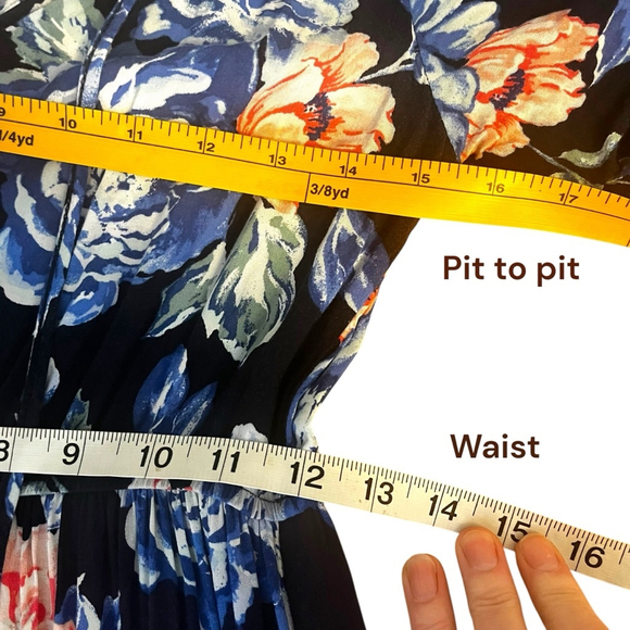 Band of Gypsies Floral Maxi Dress, M, Blue/Pink, Crochet Trim - Picture 5 of 16